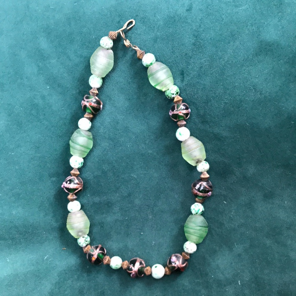 Elegant Green Antique Glass Beaded Necklace
